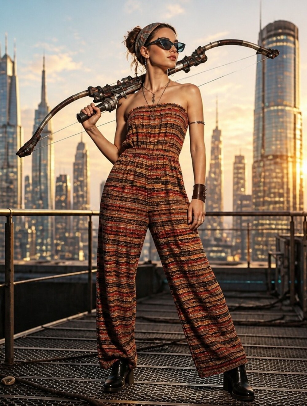 Exist Strapless Striped Wide-Leg Jumpsuit in Brown Multi